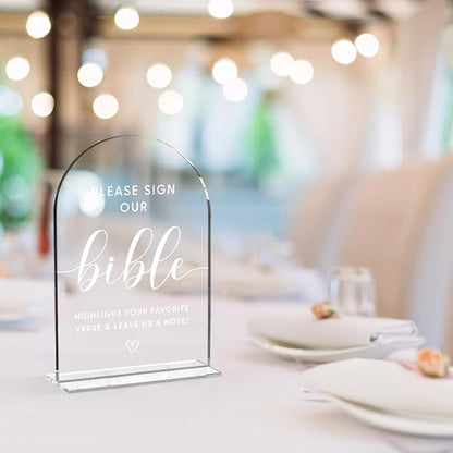Wedding Decor，Bible Guestbook Sign,5 x 7 Inch Arch Acrylic Sign, Wedding Sign for Ceremony and Reception, Wedding Decorative Signage For Table Decor (White)