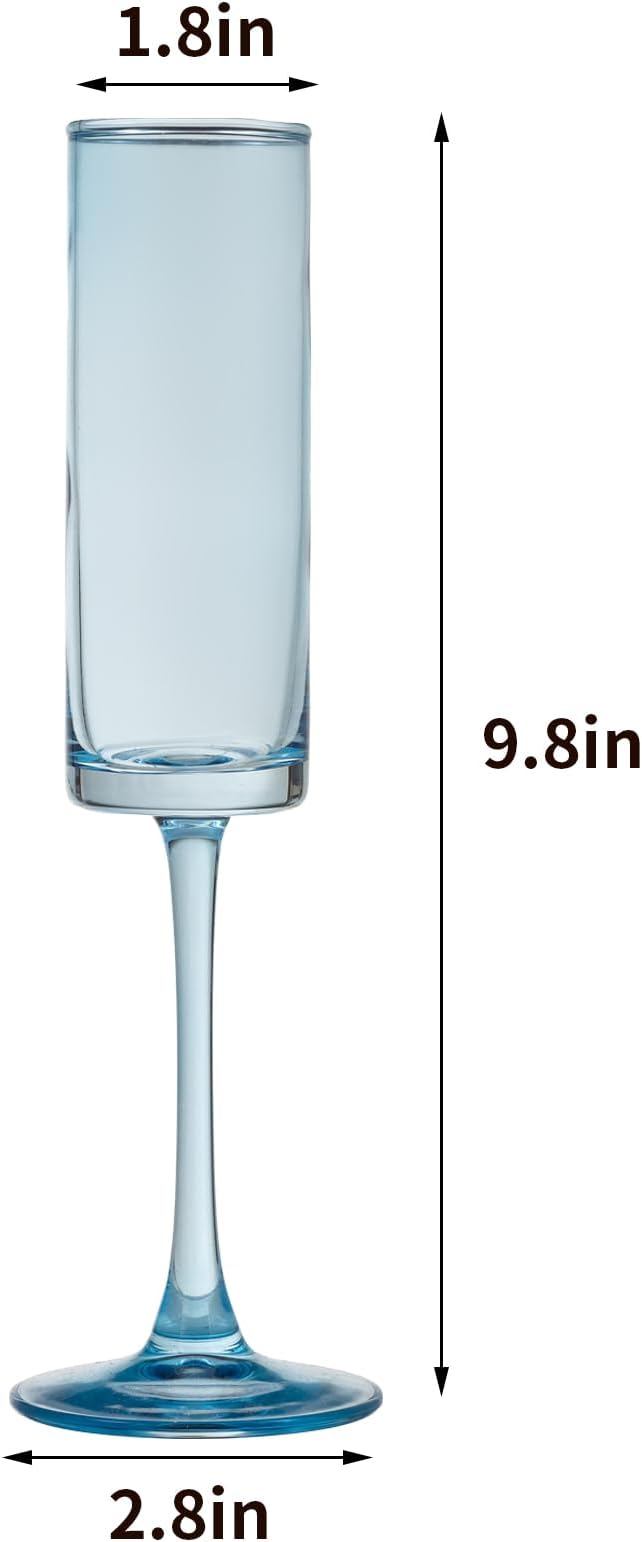 24 Pieces Blue Champagne Flutes 6 OZ Straight Sided Wine Glasses Champagne Long Stem Drinking Colored Glasses,Set of 24 Hand Blown Champagne Flutes Goblets for Wedding Cocktail Cups,Cava, Prosecco