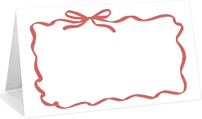 25 Pack Red Bow Wave Place Cards, Editable Name Cards for Table Setting, Tent Cards Food Label for Dinner Party, Bridal Shower, Wedding, Baby Shower and Events -T13