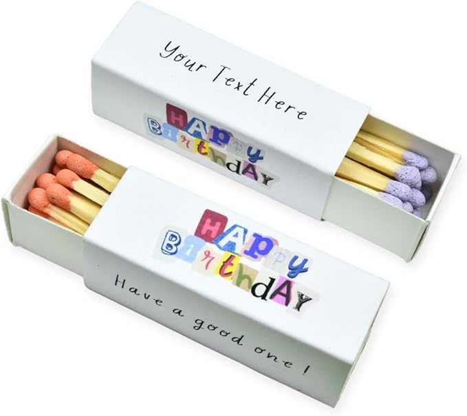 Customizable Birthday Matchboxes – Set of 10 – Fun Birthday Design – Colorful Matchsticks – Perfect for Birthday Favors (2" Matchsticks, Birthday #1)