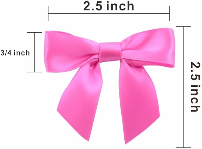 2.5" Hgzgch Pink Satin Ribbon Bow for Gift Wrapping, Premade Bows for Crafts, Cake, Party Favors, Handmade Bows with Double-Sided Tape, Self Adhesive Gift Bows for Presents, Treats, Christmas - 50pcs
