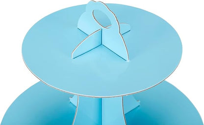 2Pcs 3-Tier Cupcake Stand, Cake Stand holder, Tiered DIY Cupcake Stand Tower for Dessert Table Displays, Birthday Theme Party Favors Decoration, Floral Tea Party, 12" W x 12.8" H, Light Blue