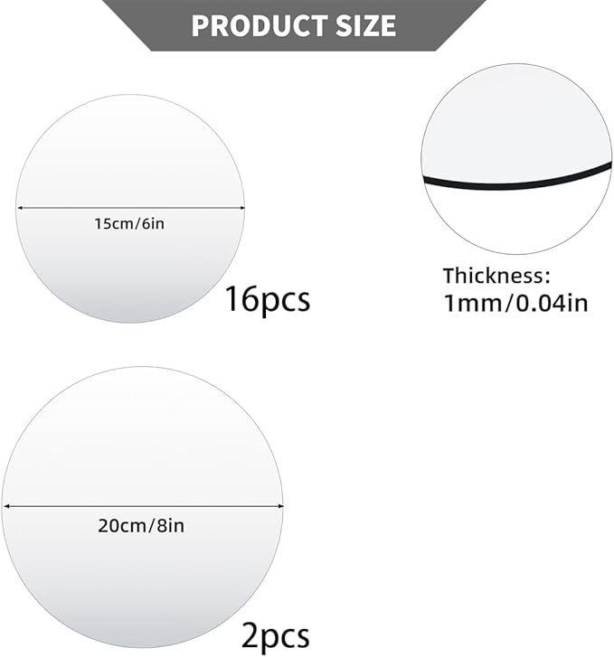 18 Pack Round Mirror Trays, Non Glass Acrylic Round Mirror Centerpieces for Wedding Tables Candle Plate Circle Mirrors Wall Mirror Tiles for Centerpieces Crafts Christmas Decorations (6inch,8inch)
