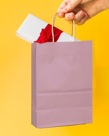 qiqee 24 Pcs Pink Purple Mini Paper Gift Bags with Handles 6"x4.5"x2.5" Small Brown Kraft Party Favor Bags Multiple Uses (Mini size)