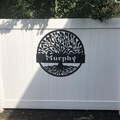 RealSteel Personalized Metal Wall Art - Custom Tree of Life Design with Family Name - Circular Metal Sign - Personalized Wedding, Anniversary, or Housewarming Gift (36")
