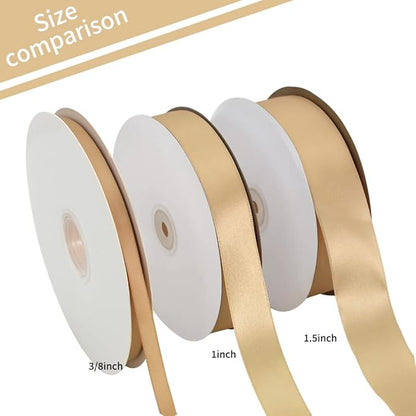 TONIFUL 1 Inch x 100yds Gold Satin Ribbon, Thin Solid Color Satin Ribbon for Gift Wrapping, Crafts, Hair Bows Making, Wedding Party Decoration, Sewing, Invitation Cards, Floral Bouquets, Christmas