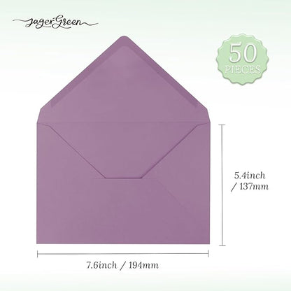 50 Pack 5x7 Envelopes Letter Size, Purple A7 Envelopes Self Seal for Wedding Invitation, Envelope 5.4x7.6 for Greeting Cards, Photos, Baby Shower, Graduation, Thank You Cards, Announcements