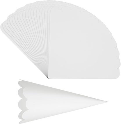 PATIKIL Wedding Confetti Cones, 100 Pcs Paper Tapers Hollow Print Wave Cone Bouquet for Party Candy Gift Boxes Chocolate Bags Buffet Bachelor Party Petals, White