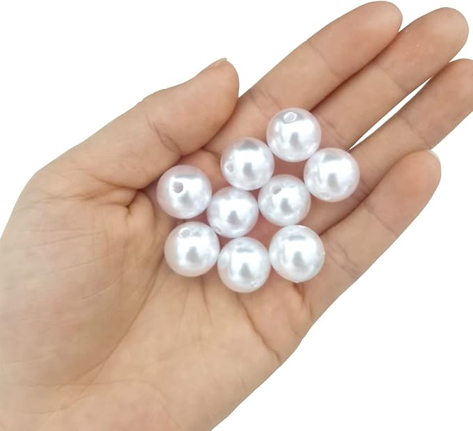 100Pcs 16mm White Pearl Beads for Cratfs,Big Size Loose Pearl Beads with Hole Faux Pearls Round White Beads for Jewelry Making,DIY Craft Bracelets,Vase Fillers,Table Scatter Home Wedding Decoration
