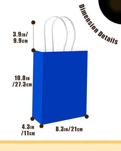 qiqee 50-Packs Diamond Blue Paper Gift Bags with Handles Bulk 11"x8.3"x4.3" Medium Size Paper Bags Multiple Uses