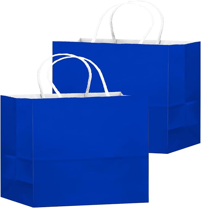 qiqee 100PCS Large Gift Bag with Handles Bulk 13"x4.5"x10" Gift Bags Diamond Blue Multiple Uses (32x11x25cm,Wide Large)