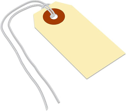 SmartSign Blank Shipping Tags with Pre-Attached Loop Strings, Size-1, Pack of 1000, 10pt Thick Manila Cardstock Tag, 1.375" x 2.75" Paper Hang Tags with Reinforced Fiber Patch