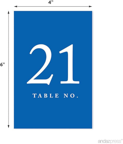 Andaz Press Royal Blue Wedding Table Numbers 21-40, 4x6-Inches Table Number Cards For Wedding Reception Table Number For Seating Chart For Wedding Reception, Restaurant, Classroom, Boda