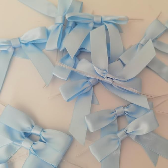 50pcs 2-1/2" Light Blue Satin Ribbon Bows with Twist Ties for Gift Wrapping Packing Christmas Decoration(Lt.Blue)