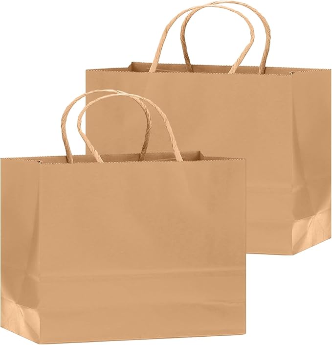qiqee 30-Packs Brown Gift Bags with Handles Bulk 13"x4.5"x10" Wide Large Size Party Paper Bags