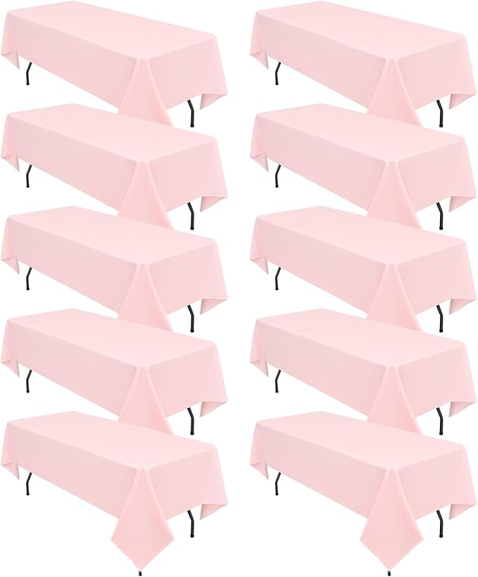 10 Pack Pink Tablecloths for 8ft Rectangle Tables 60 x 126 Inch - Polyester Table Cover Stain and Wrinkle Resistant Washable Fabric Table Clothes for Wedding Party Banquet Reception Restaurant