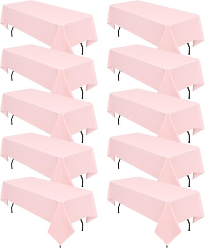 10 Pack Pink Tablecloths for 8ft Rectangle Tables 60 x 126 Inch - Polyester Table Cover Stain and Wrinkle Resistant Washable Fabric Table Clothes for Wedding Party Banquet Reception Restaurant