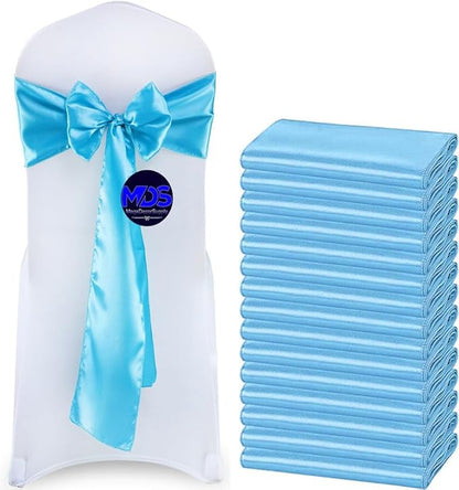 MDS Pack of 300 PCS Satin Chair Sashes Charmeuse Sateen Dining Chair Bows Ribbon Ties Back Sash for Wedding Party Birthday Home Hotel Restaurant Banquet Decoration (7 x 108 Inch, Turquoise)