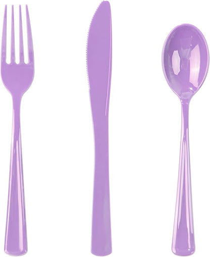 WDF 160 Piece Purple Plastic Silverware - Heavy Duty Purple Silverware Includes 80 Forks, 40 Spoons, 40 Knives, Lavender Plastic Utensils Perfect for Wedding, Party