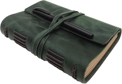 Green Notebook Journal - Nice Genuine Leather Journaling for write A5 Size Diary 6.2x8.5 Inch,Notepad For Women,Man,Vintage,Gifts,Work,Traveler,Personal, Dark Green
