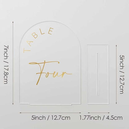 JINMURY Frosted Arch Wedding Table Numbers 1-15 with Stands, 5x7 Inch Acrylic Arch Sign with Golden Lettering, Frosted Acrylic Table Numbers for Wedding Reception