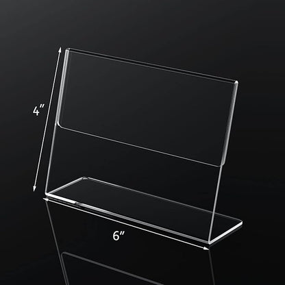 NIUBEE Slanted Back Acrylic Sign Holder 6 x 4 Inches, Clear Plastic Sign Holder Paper Display Table Stand for Office, Store, Restaurant -Horizontal (6 Pack)