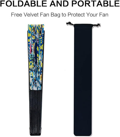 13" Large Rave Fan Bamboo, Folding Clack Hand Fans Foldable for Men Women, Boots on the Ground Poping Fan for EDM Festival Line Dance Decoration, (Space, Large 13")