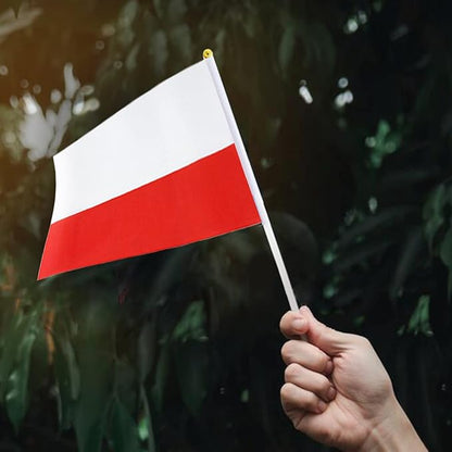 Poland Flag Polish Flag, Small Mini Handheld Poland Flags on Stick, Ideal for Party Parades Sports Events Patriotic Festival Decorations