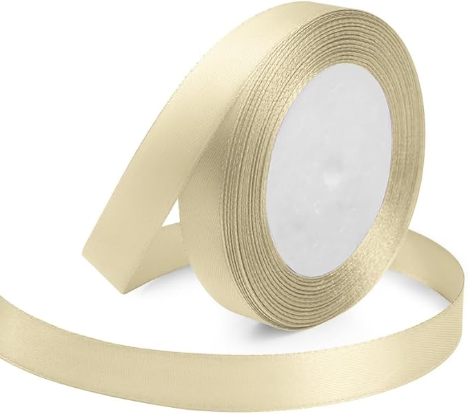 Ivory Ribbon 5/8 Inches x 25 Yards, Ivory Satin Fabric Silk Ribbon for Gift Wrapping, Bows Making, Floral Bouquets, Wreaths, DIY Handicrafts, Sewing Projects, Baby Shower and Wedding Party