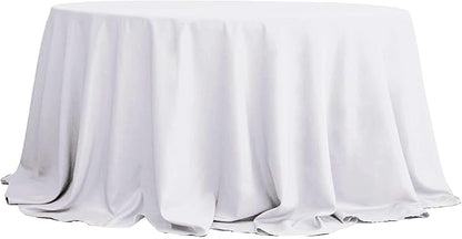 Efavormart Round Tablecloth, 132 Inch Stain & Wrinkle Resistant Washable Table Cloth, Decorative Polyester Fabric Table Cover for Banquet, Wedding, Dining- White