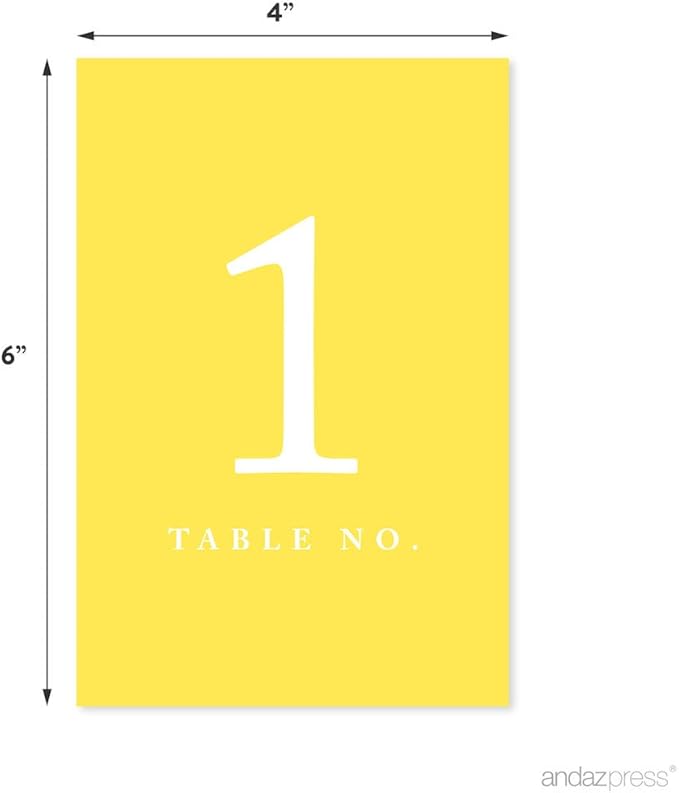 Andaz Press Yellow Table Numbers 1-20, 4x6-Inch Cards for Receptions and Events