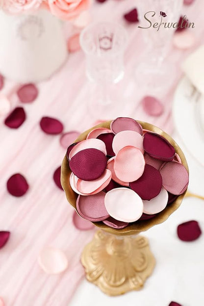 Serwalin 500pcs Silk Rose Petals Artificial Flowers Petals for Weddings Proposal Burgundy Pink Petals Fake Rose Petals for Wedding Flower Girl Basket Bridal Shower (4 Color Mixes)