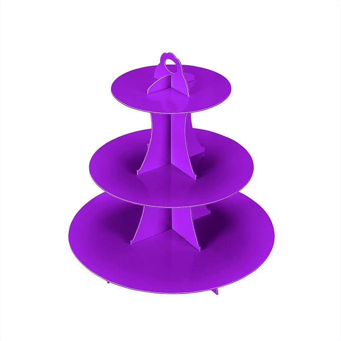 3-Tier Cupcake Stand, Cake Stand holder, Tiered DIY Cupcake Stand Tower for Dessert Table Displays, Birthday Theme Party Favors Decoration, Floral Tea Party, 12" W x 12.8" H, Purple