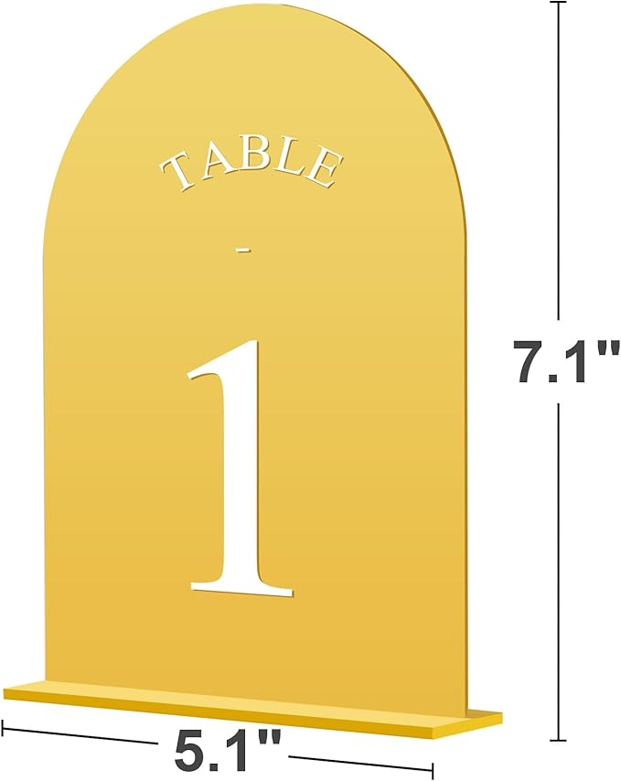 JOYIT Arch Wedding Table Numbers 1-30 with Stands – 5" X 7" Acrylic Mirrored Gold Table Number Holders, Perfect for Wedding Receptions, Parties, Anniversaries, and Events