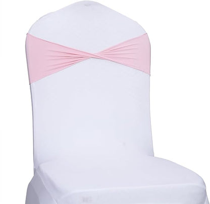 MDS Pack of 250 Spandex Chair Sashes Bows Elastic Stretch Dining Chair Bands Ties Without Slider Buckle Universal fits for Wedding Baby Shower Birthday Party Banquet Event Decoration - Blush Pink