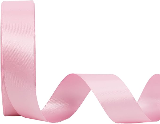 LaRibbons 1 Inch 25 Yard Double Faced Satin Ribbon,Rose Pink Satin Craft Fabric Ribbon for Gift Wrapping Floral Bouquets Wedding Party Decoration