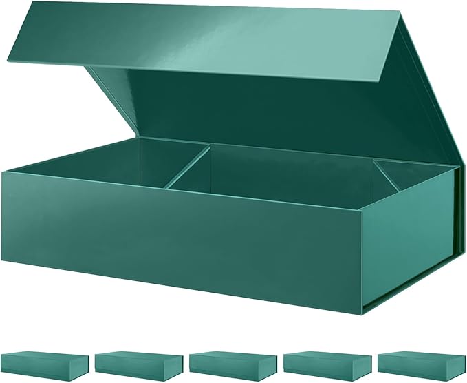 PACKHOME 6 Extra Large Gift Boxes 17.5x11.3x4.3 Inches, Sturdy Shirt Boxes with Magnetic Lids for Clothes and Large Gifts (Glossy Dark Green)