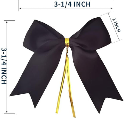 50pcs 3-1/2" Black Satin Ribbon Bows with Twist Ties Fish Tail Cutting Satin Bows(Black)