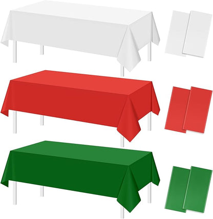 MASHAN 6 Pack Christmas Tablecloth Bulk, Red White Green Disposable Tablecloths, Rectangle Italy Theme Table Covers for Christmas Family Gathering Dining and Italian Party Decoration,54 x 108 Inch