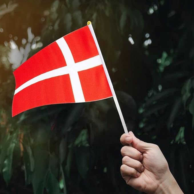 Denmark Flag Danish Flag, Small Mini Handheld Denmark Flags on Stick, Ideal for Party Parades Sports Events Patriotic Festival Decorations