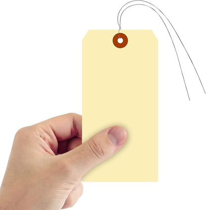 SmartSign Blank Manila Shipping Tags with Pre-Strung Wire, Size-8, Pack of 1000, 13pt Thick Cardstock Tags, 6 1/4" x 3 1/8" Paper Hang Tags with Reinforced Fiber Patch