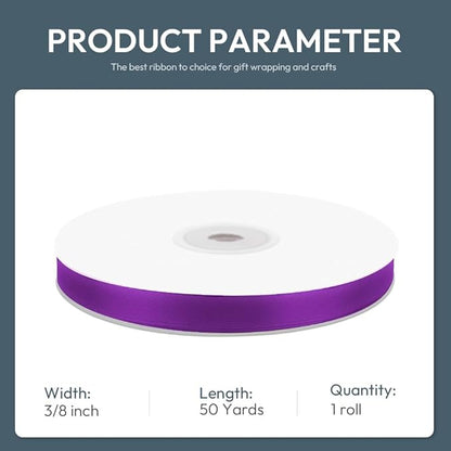 KMER LIFE 3/8" Wide x 50 Yards Purple Single Faced Polyester Satin Ribbon, Purple Satin Ribbon Perfect for Wedding Decor, Wreath, Crafts, Gift Wrapping & Other Projects (Purple)