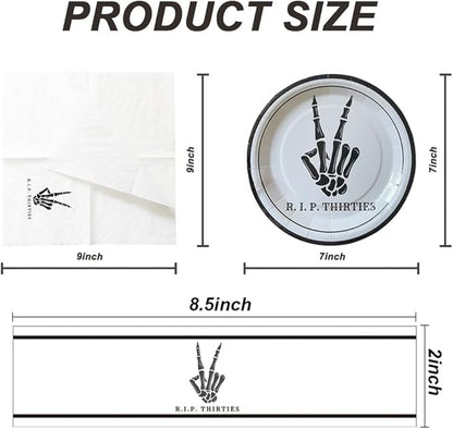 SharkBliss RIP Thirties Party Supplies 240 PCS – Paper Cocktail Napkins Party Cups Water Bottle Labels Toothpick Flags Drinking Straws Gift Tags Forks Plates for Death to My 30s 40th Birthday