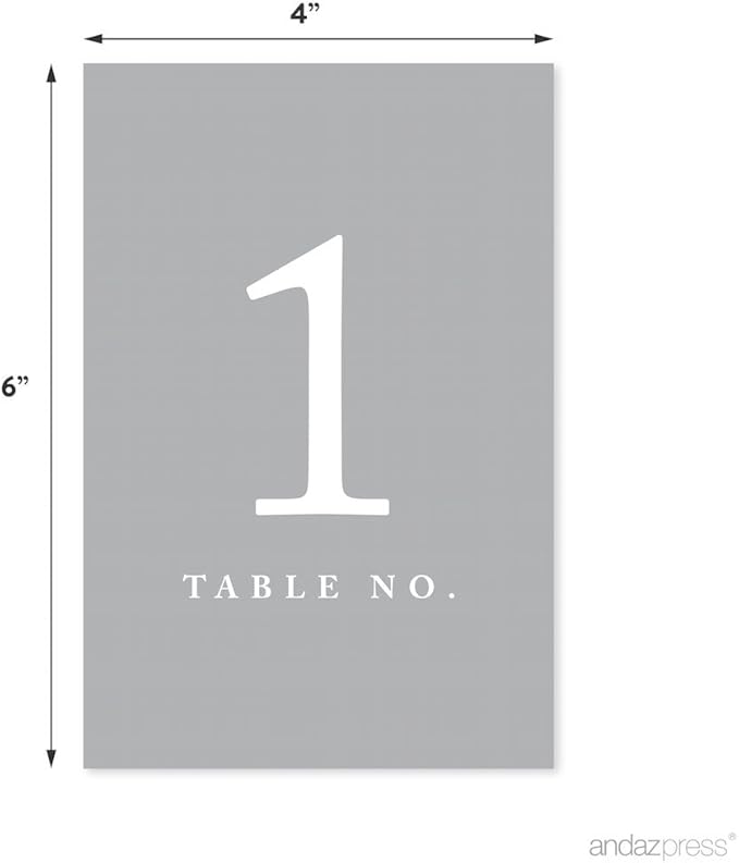 Andaz Press Gray Table Numbers 1-20, 4x6-Inches Table Number Cards For Reception, Restaurant, Classroom