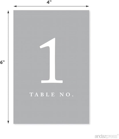 Andaz Press Gray Table Numbers 1-20, 4x6-Inches Table Number Cards For Reception, Restaurant, Classroom