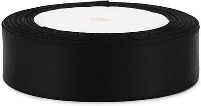Black Solid Satin Ribbon 1 Inch 25 Yards Solid Polyester Fabric Ribbon for Gift Wrapping Wedding Christmas Baby Shower Birthday Party Decoration Handmade Immortal Flower Craft