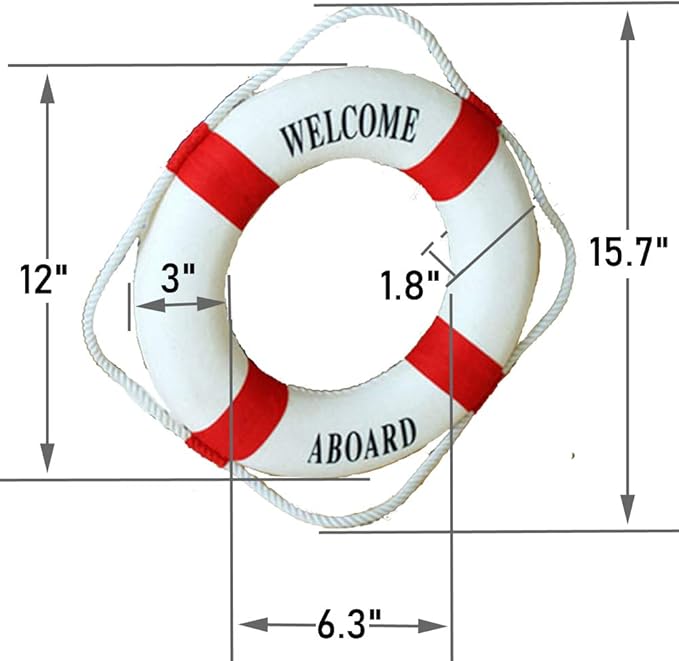 MorroMorn Lifebuoy Wall Hanging Decor - Welcome Aboard Mediterranean Style Home Decoration (Red, 12")