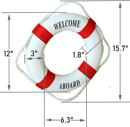 MorroMorn Lifebuoy Wall Hanging Decor - Welcome Aboard Mediterranean Style Home Decoration (Red, 12")
