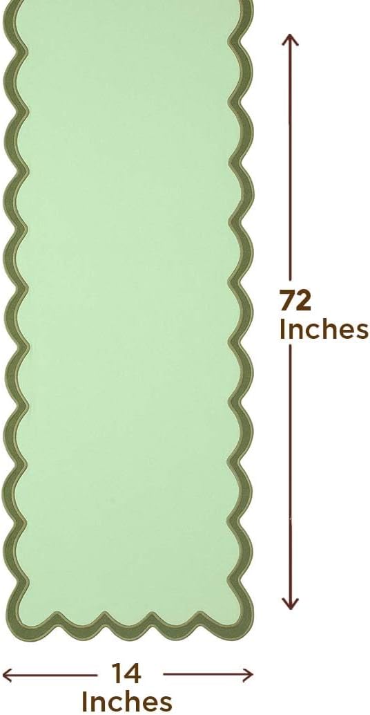 Folkulture Table Runner | Table Runners 72 inches Long | Scallop Table Runner for Farmhouse Decor or Boho Decor | Sage Green Table Runners for Dining Room Table Decor | Pastel Party Decorations