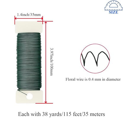 HAHIYO 26Gauge Green Flexible Metal Floral Wire - 3 Rolls Total 115 Yards (345 Feet) for Crafts, Christmas Wreaths, Tree & Flower Arrangement